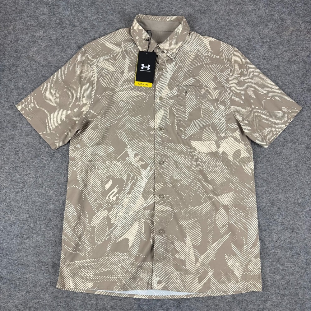 Under Armour Dockside Drift Tide Shirt Button Up UPF 30 Brown Mens Medium M